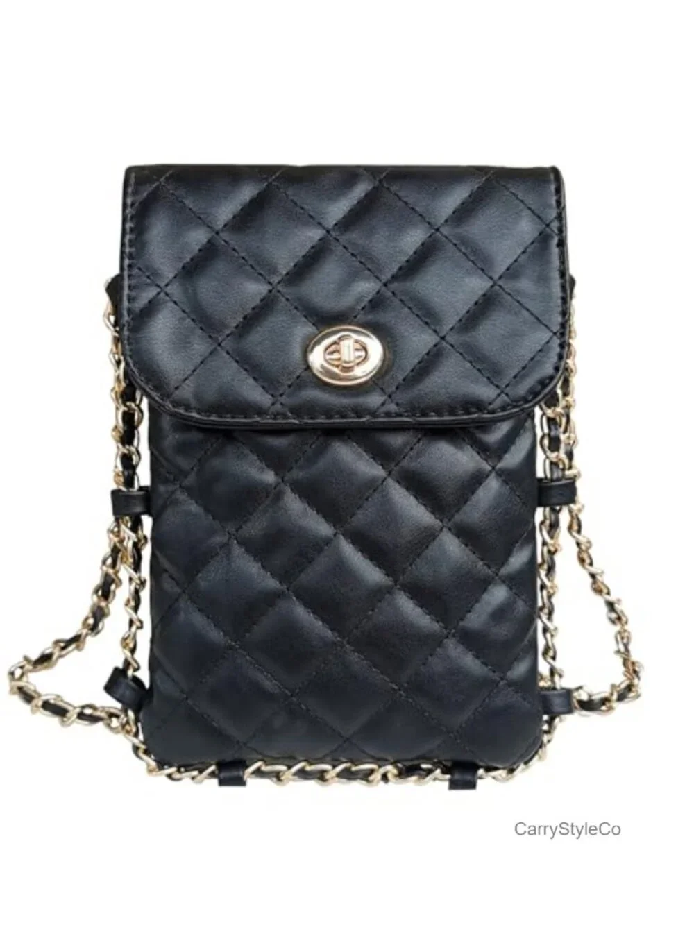 Quilted Vegan Leather Crossbody Phone Wallet Bag with Chain Strap